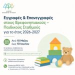 Εγγραφές & Επανεγγραφές στους Βρεφονηπιακούς – Παιδικούς Σταθμούς για το έτος 2026-2027